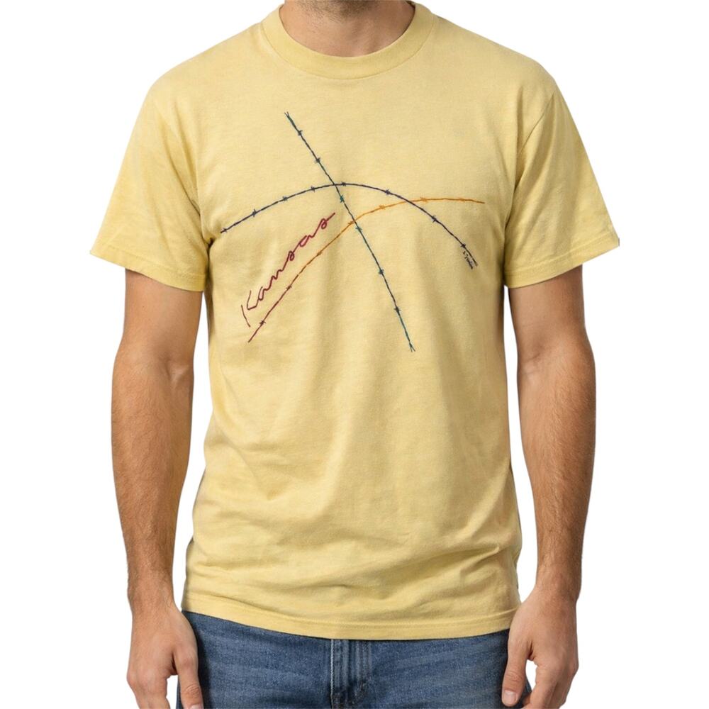 Vintage Stedman Kansas T-Shirt Super Hi-cru 80s Graphic 100% Cotton Yellow M
